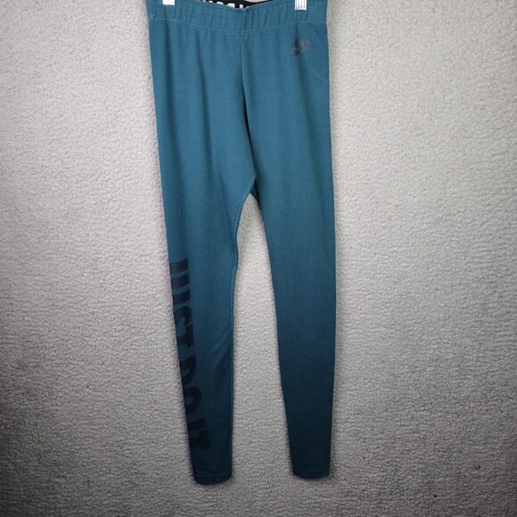 Nike Leggings Womens XS Green Black Spellout Slimming Stretchy Activewear Logo - Picture 4 of 8